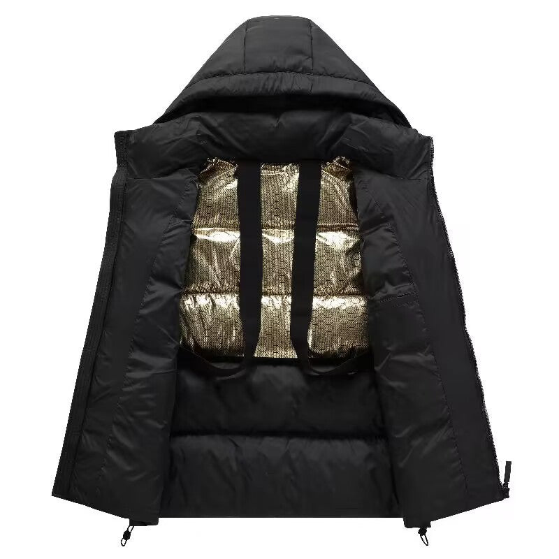 Men's quilted thermal down jacket with hood, windproof shell and adjustable hem Chichicherry