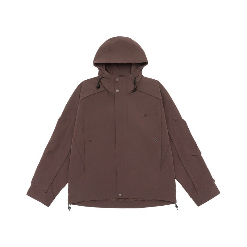 Unisex technical hooded field jacket in boxy cut with concealed front and multifunctional pockets Chichicherry