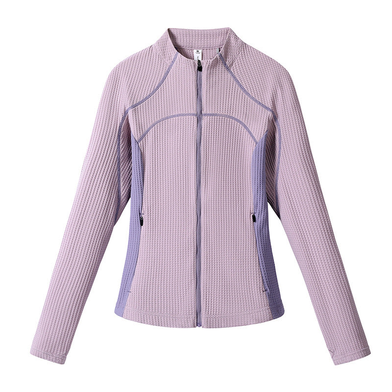 Women waffle structure functional jacket with full zip, stand-up collar and contrast side inserts Chichicherry