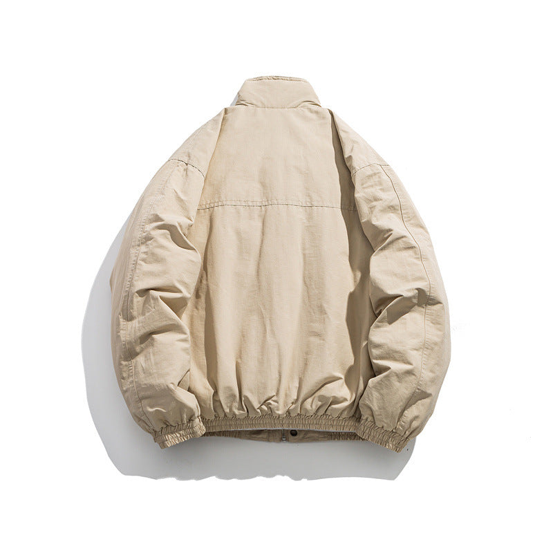 Men's Boxy Utility Bomber Jacket with Stand-Up Collar and Flap Pockets Chichicherry