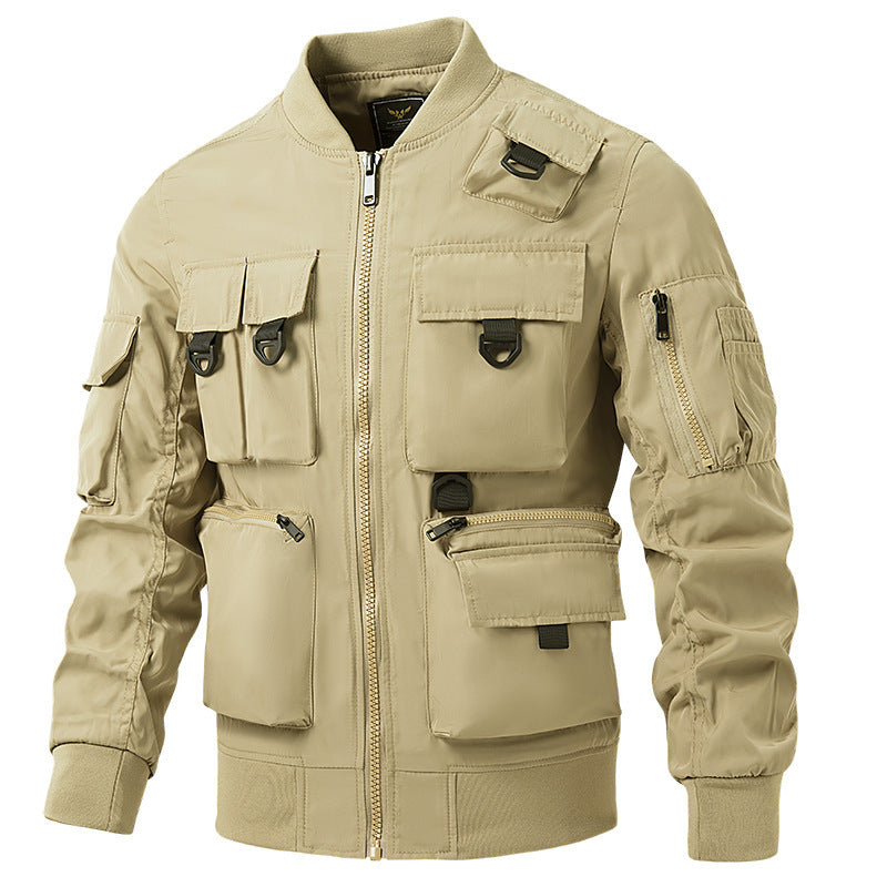 Men's utility bomber jacket with multifunctional pocket system and lightweight nylon material Chichicherry