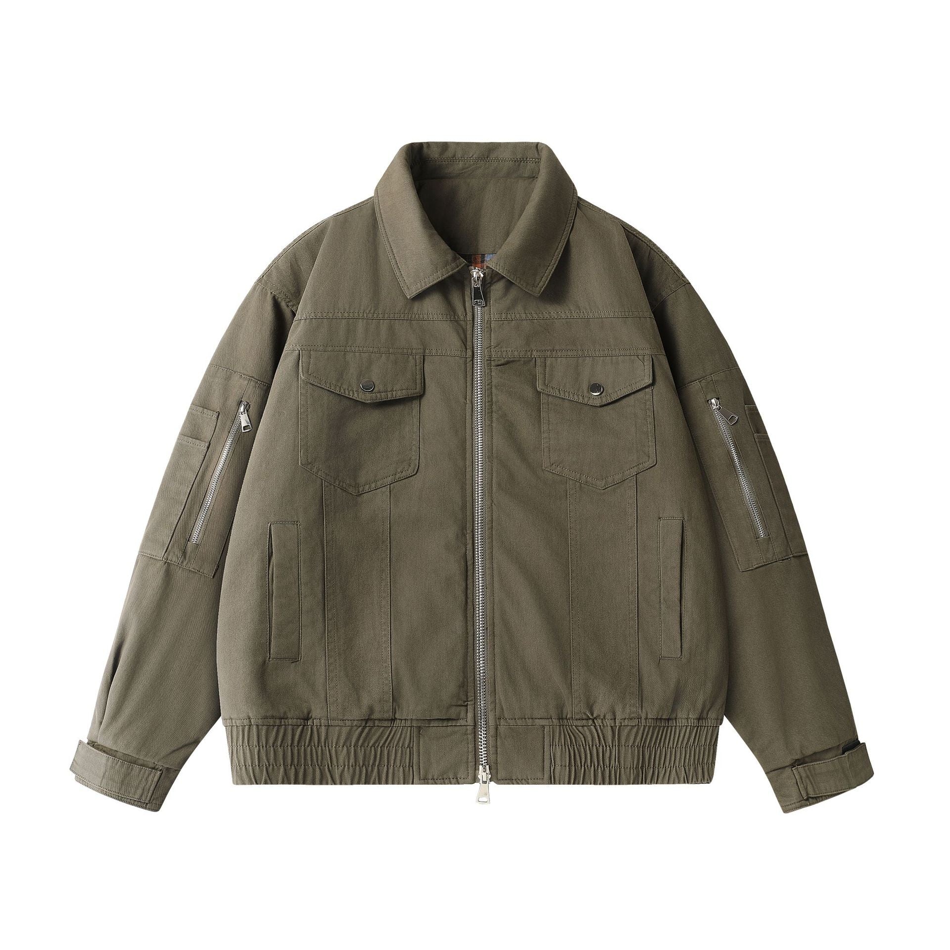 Unisex Urban Utility Blouson Jacket with Cargo Pockets and Two-Way Zipper Chichicherry