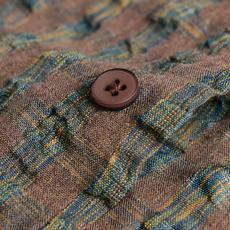 Men's Lightweight Crinkle Check Overshirt made of Cotton Blend with Applied Chest Pocket Chichicherry