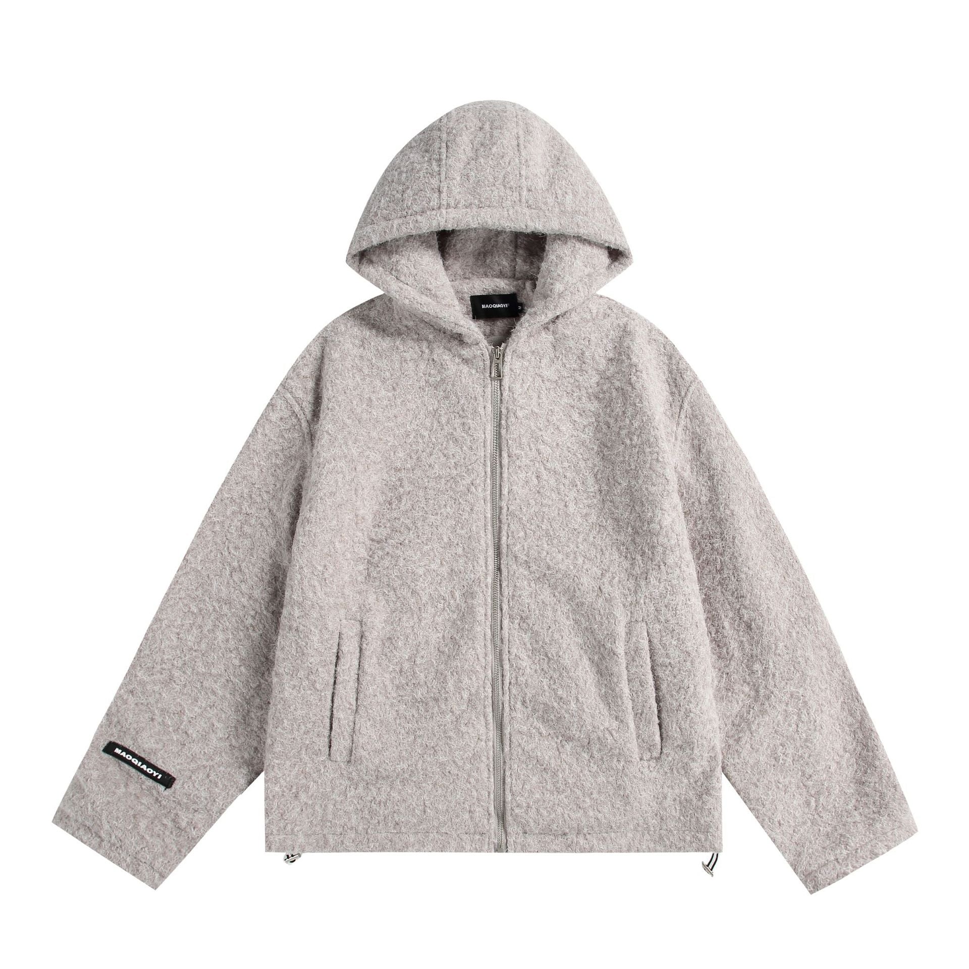 Women's hooded blouse made of wool blend with voluminous structure and zipper Chichicherry