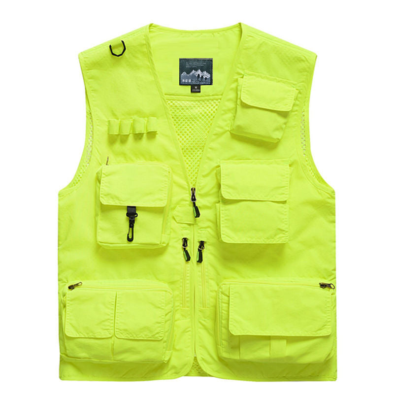 Men's multifunctional outdoor utility vest with mesh back, multiple front pockets and continuous zipper Chichicherry