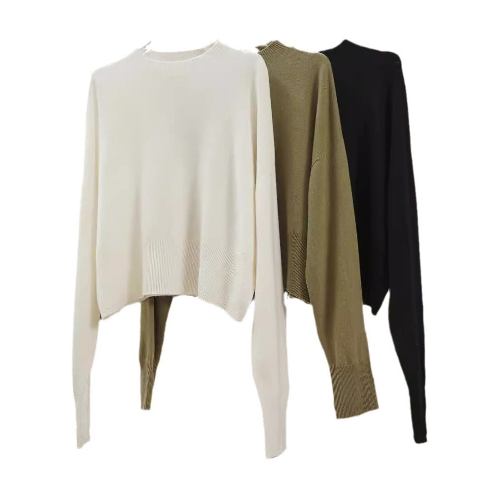 Women's Relaxed Fine Knit Sweater with Dropped Shoulder and Round Neck Chichicherry