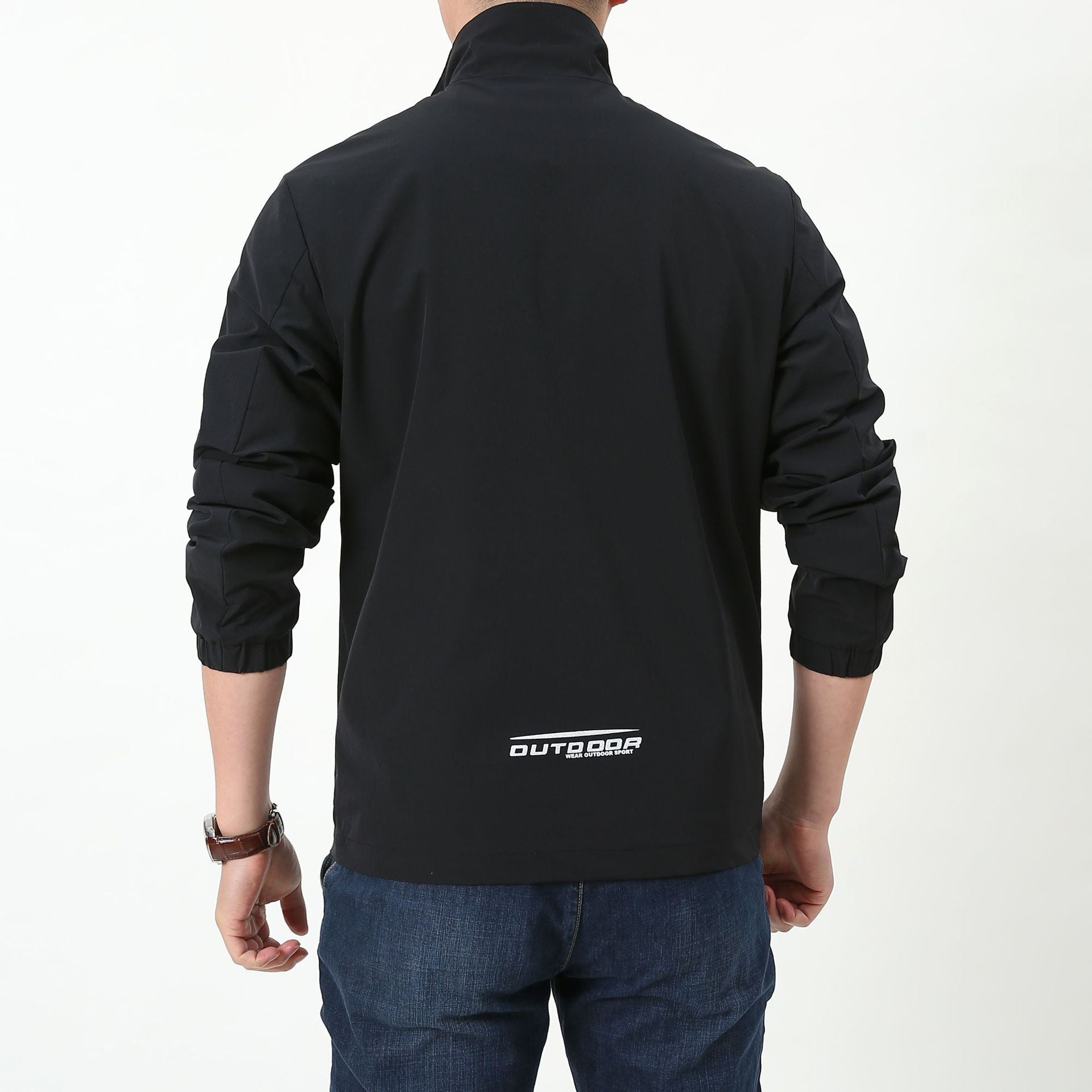 Men's Lightweight Windproof Zip-Up Blouson Jacket with Stand-Up Collar and Elastic Cuffs Chichicherry