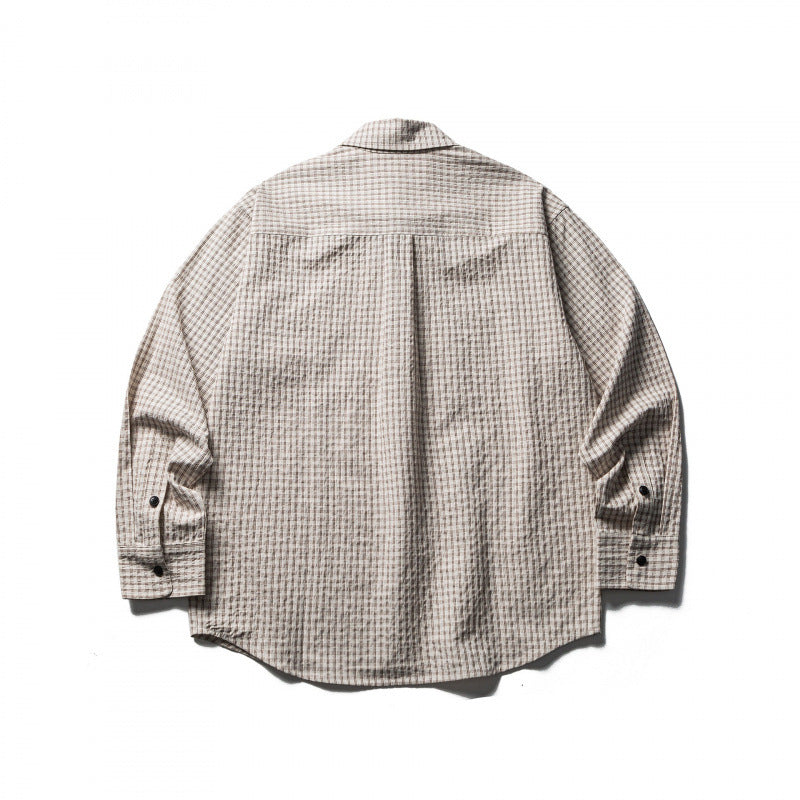 Men's Boxy Overshirt made of lightweight cotton blend with fine check pattern and chest flap pockets Chichicherry