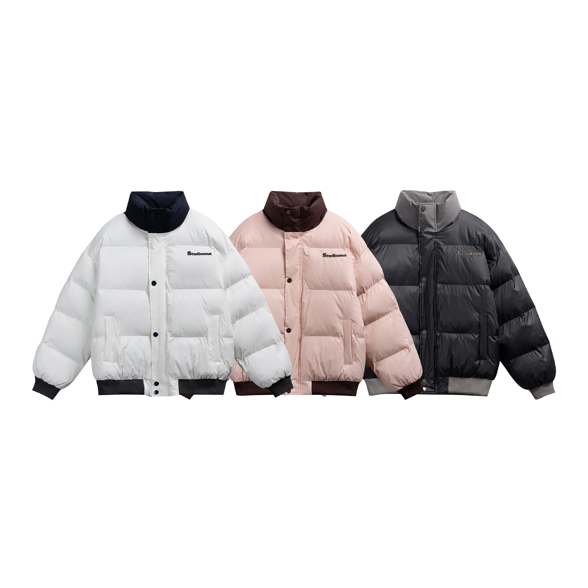 Unisex Short Cut Ultrathin Down Look Puffer with High Standing Collar and Ribbed Cuff Chichicherry
