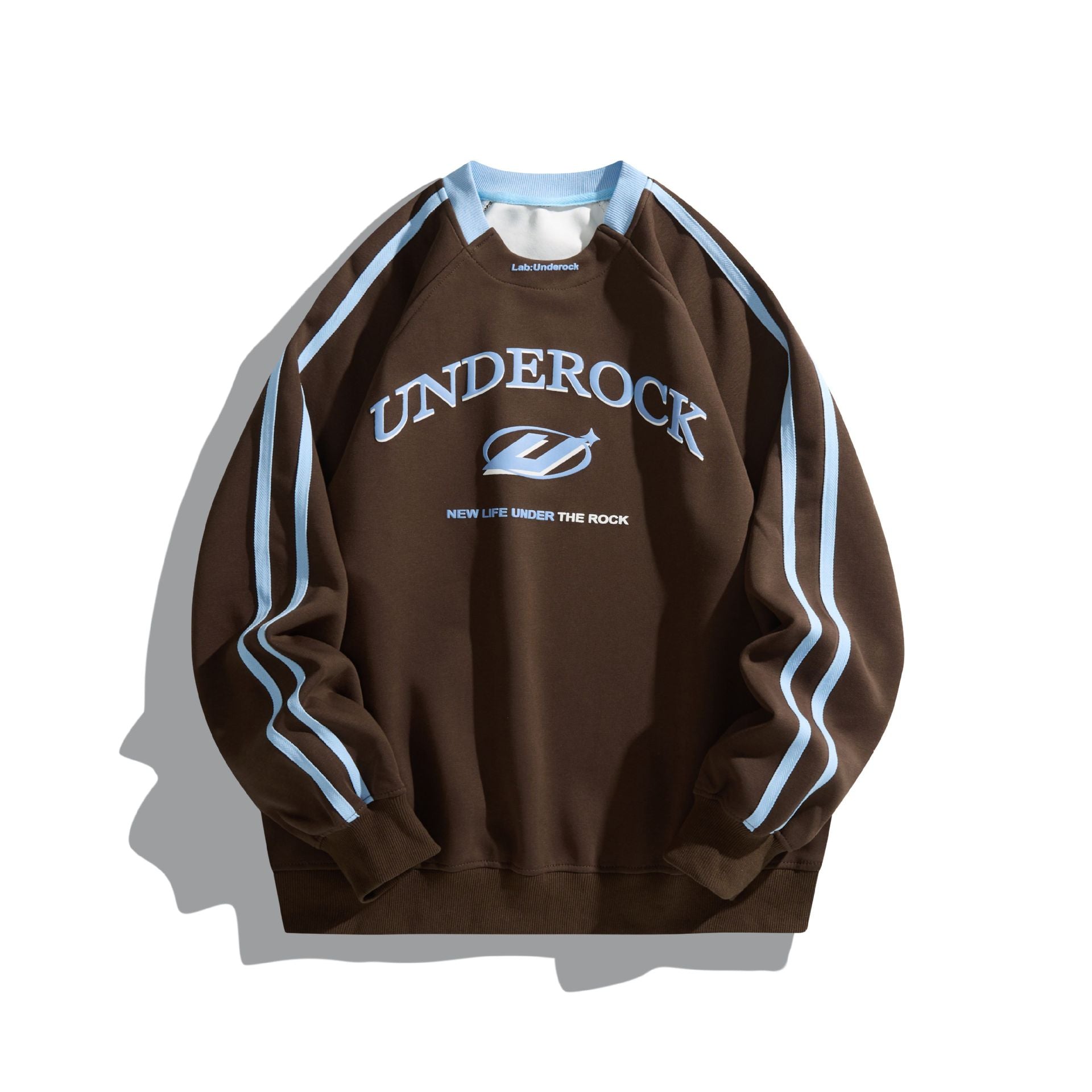 Unisex Oversize Round Neck Sweatshirt with Contrast Stripes and Large Logo Print Chichicherry