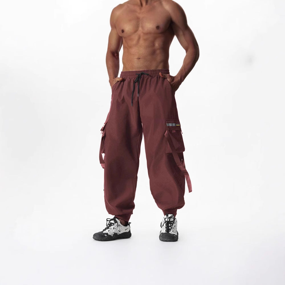 Men's Utility Cargo Jogging Pants with Drawstring, Leg Straps & Multiple Pockets Chichicherry