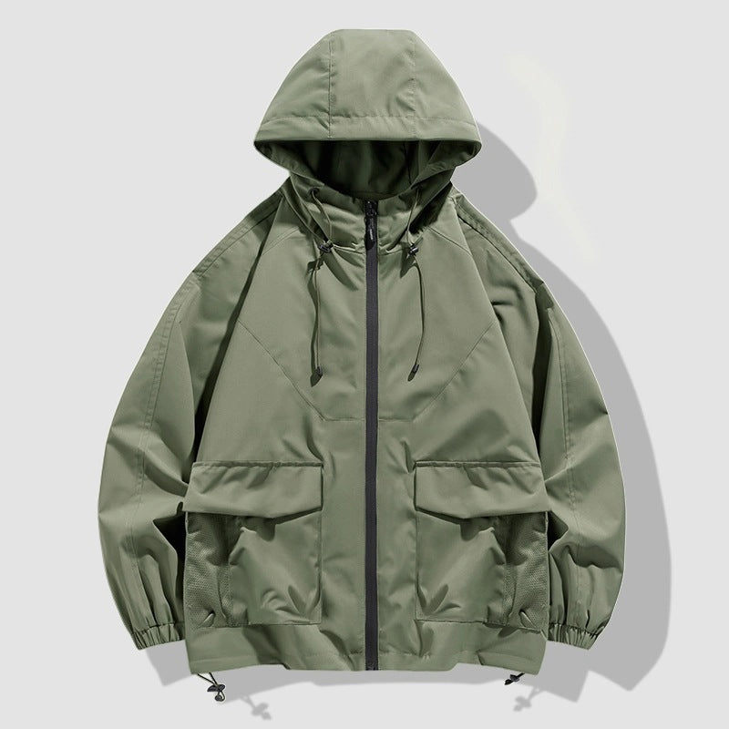 Men's Oversize Utility Softshell Jacket with Hood, Patches & Adjustable Hem Chichicherry