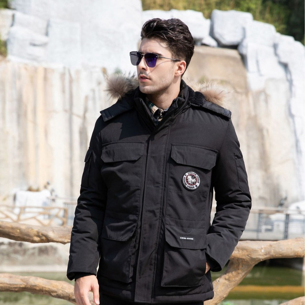 Men's insulated field parka with detachable faux fur collar and multiple pockets Chichicherry