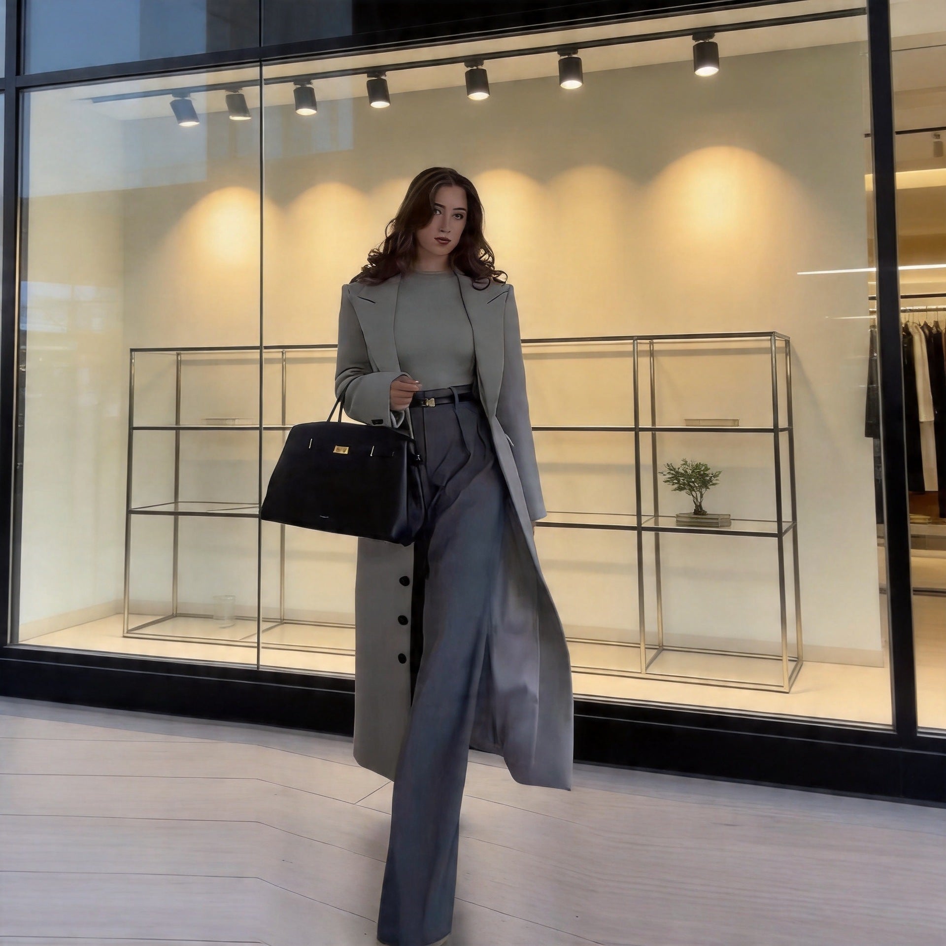 Women's longline coat made of wool blend with fitted silhouette, lapel collar and full button placket Chichicherry