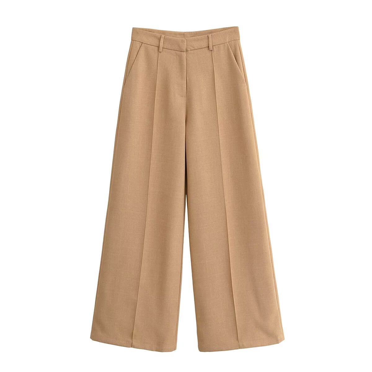 Women's high-waisted wide pleated trousers with continuous crease and side pockets Chichicherry