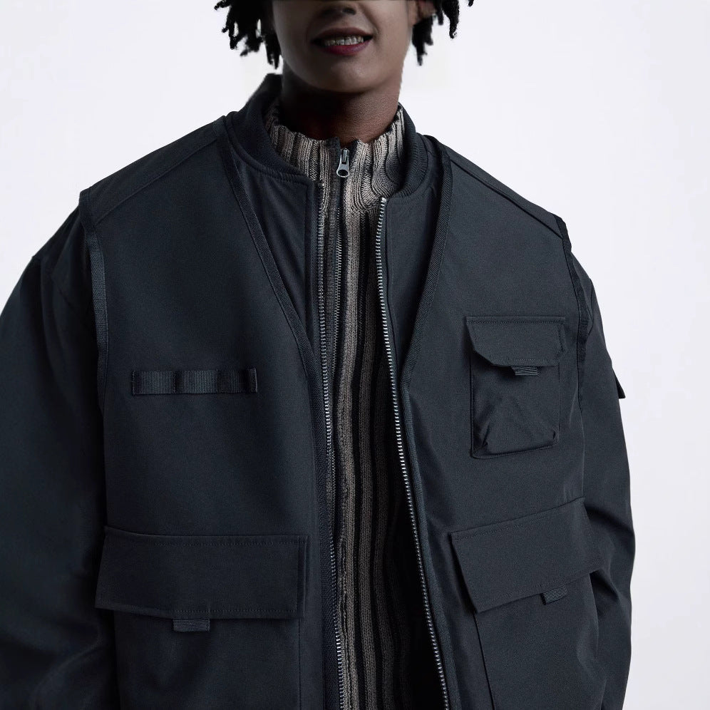 Men's Utility Blouson with Multiple Pockets and Stand-up Collar Chichicherry