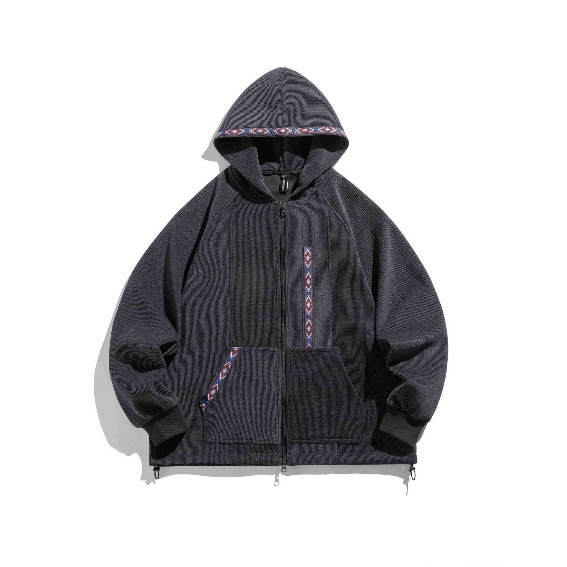 Unisex Oversize Hooded Zip Jacket made of ribbed French Terry with decorative tape Chichicherry