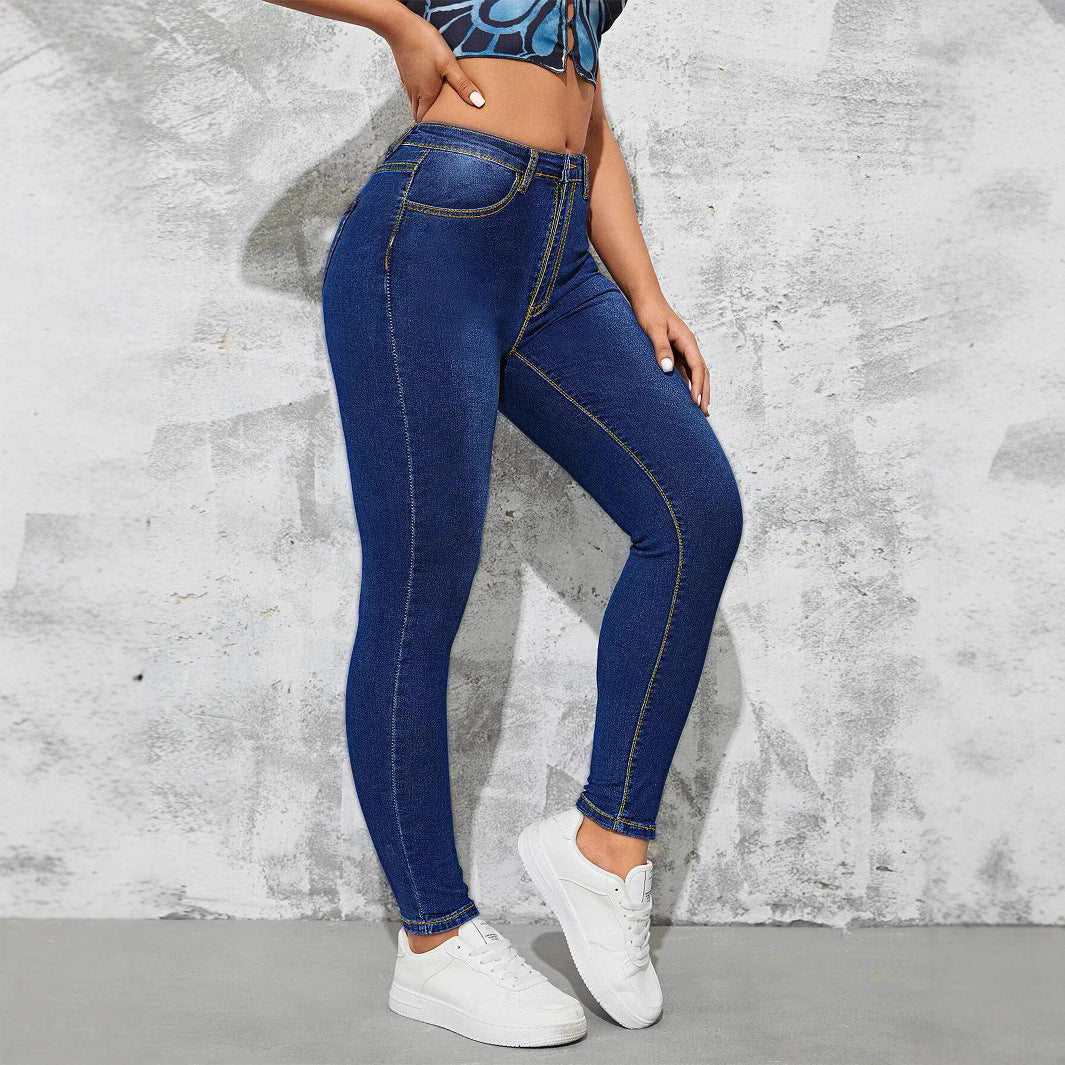 Women's High-Waisted Stretch Skinny Jeggings in Realistic Jeans Look with Figure-Flattering Waistband Chichicherry