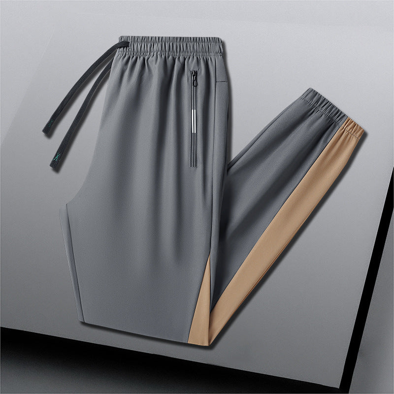 Men's Breathable Training Pants with Elastic Waistband, Zipper Pockets and Side Contrast Stripes Chichicherry