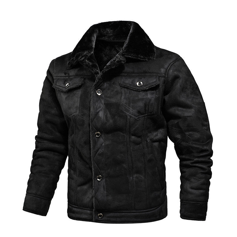 Men's lined suede imitation jacket with teddy lining and shirt collar Chichicherry