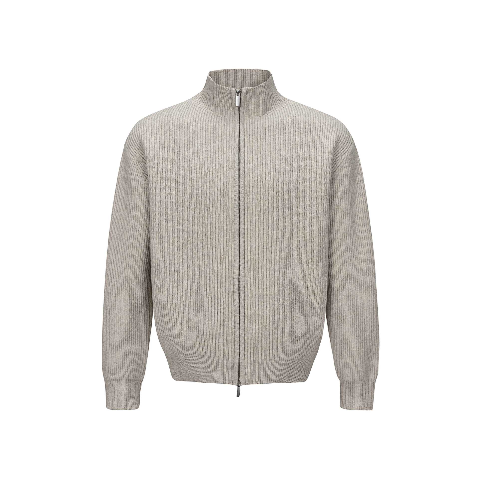 Unisex Short Ribbed Knit Zipper with High Stand Collar and Slim Fit Chichicherry