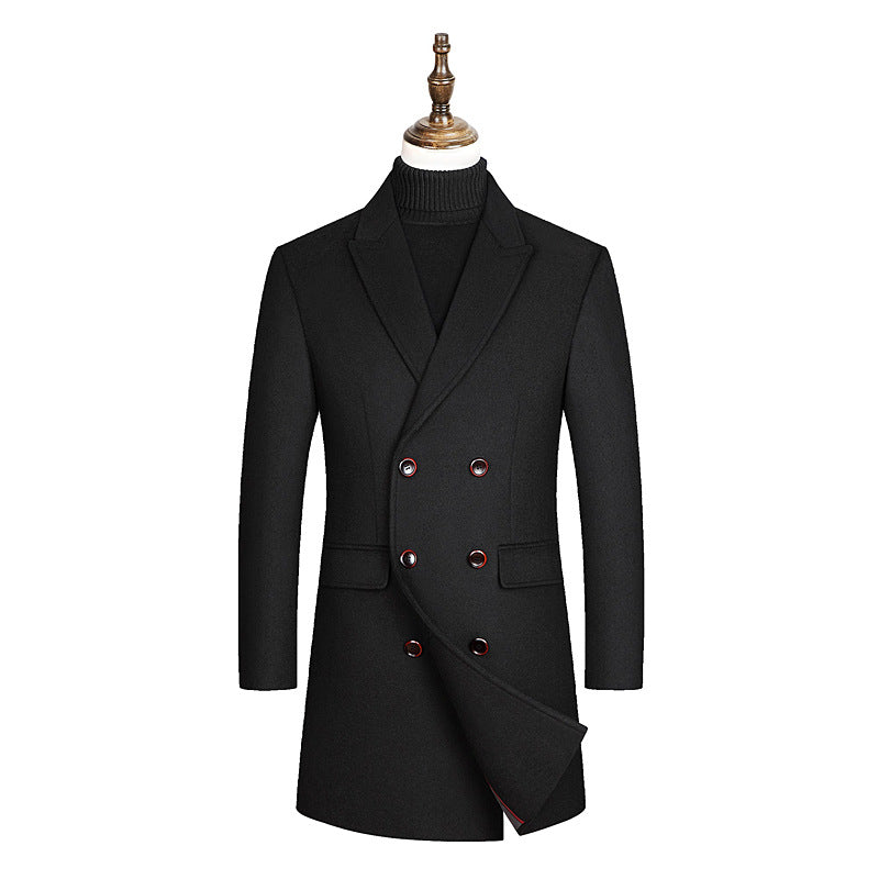 Men's Double-breasted tailored Wool blend coat with pinstripes and lapel collar Chichicherry