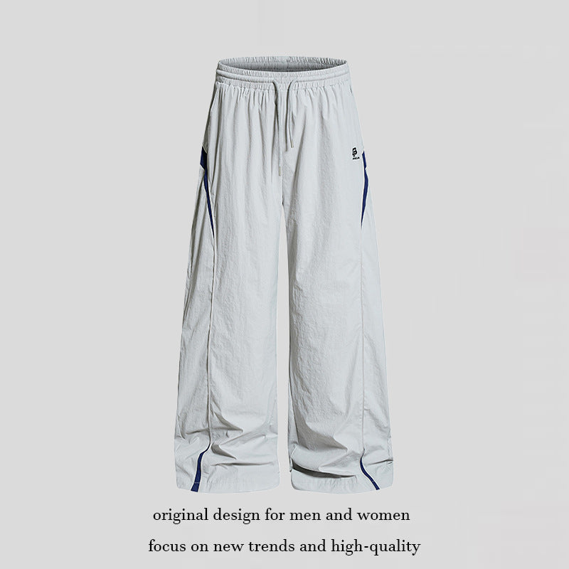 Women Wide Nylon Palazzo Training Pants with Drawstring, Side Contrast Triangles and Adjustable Hem Chichicherry