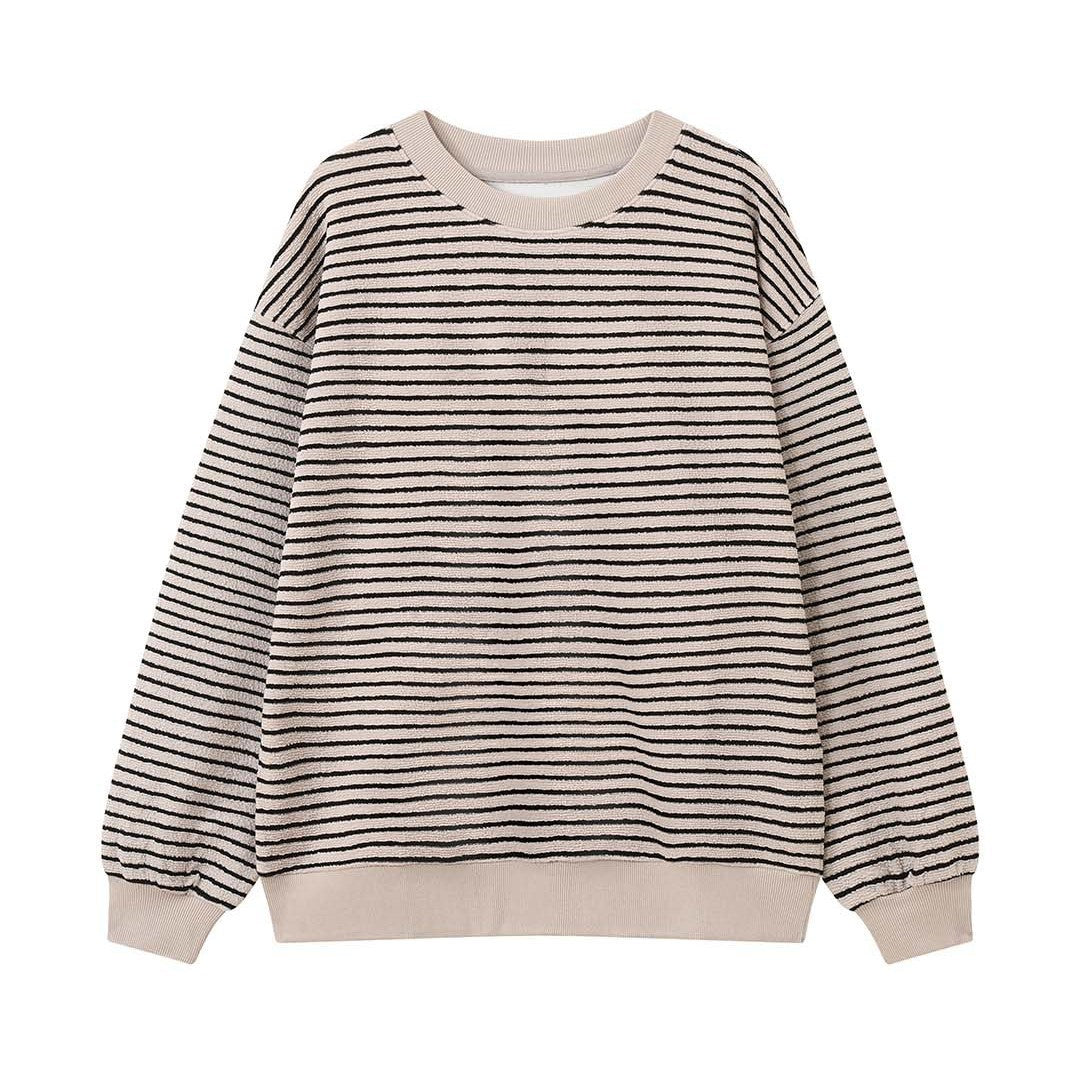 Women Oversize Striped Fine Knit Sweater with Dropped Shoulder Chichicherry