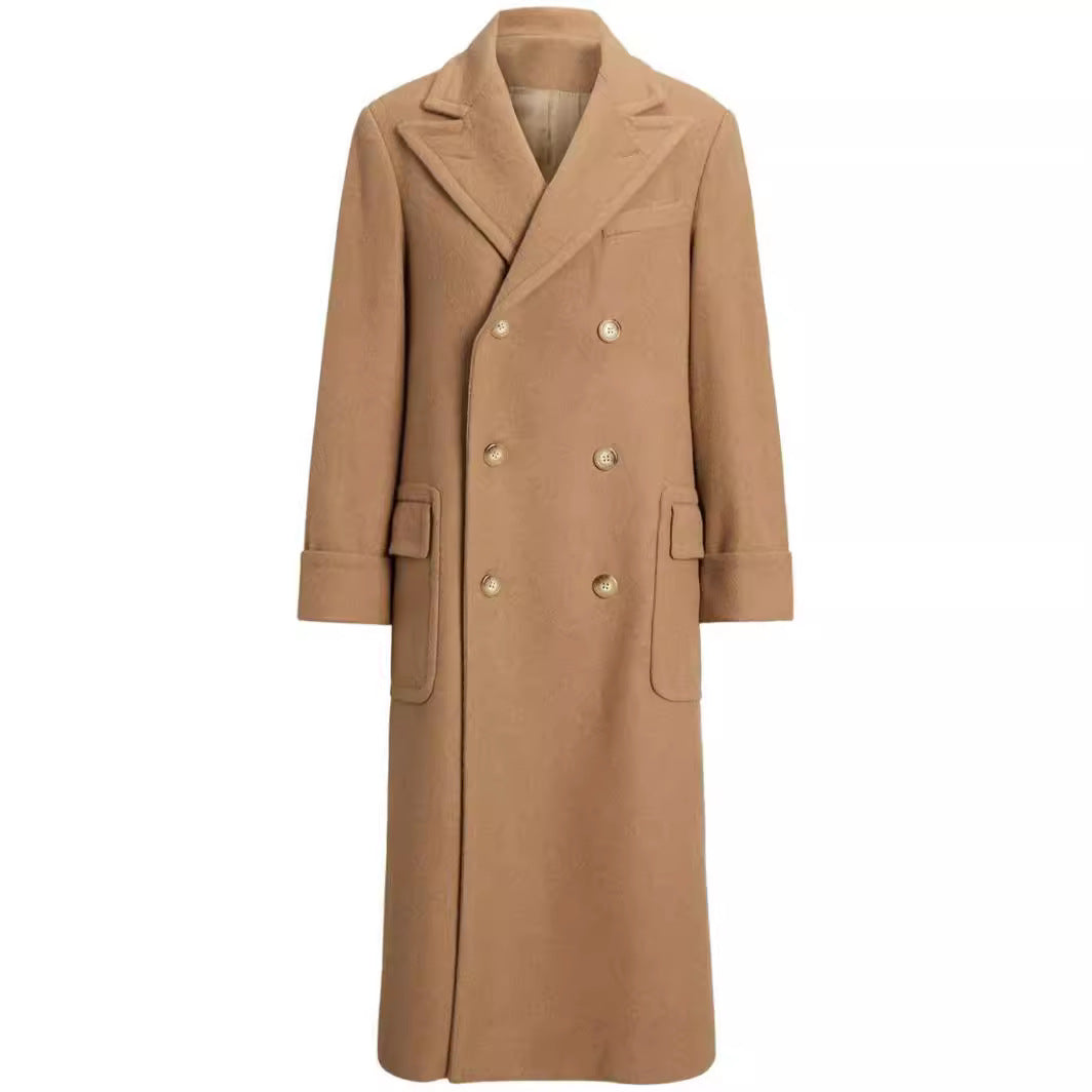 Women's longer double-breasted wool coat with wide cut and lapel collar Chichicherry