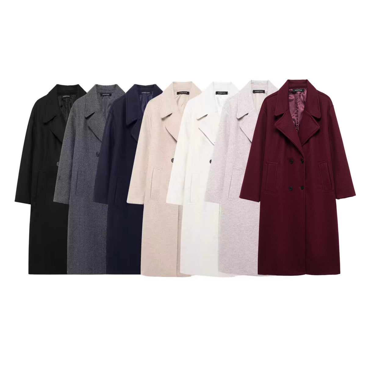 Women's Double-Breasted Wool Blend Coat with Oversized Cut and Lapel Collar Chichicherry