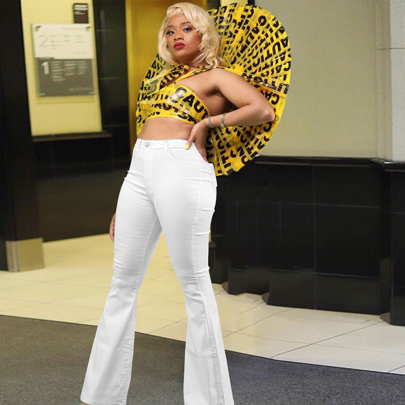 Women's High-Waist Flared Jeans with a high waist cut and slightly flared leg Chichicherry