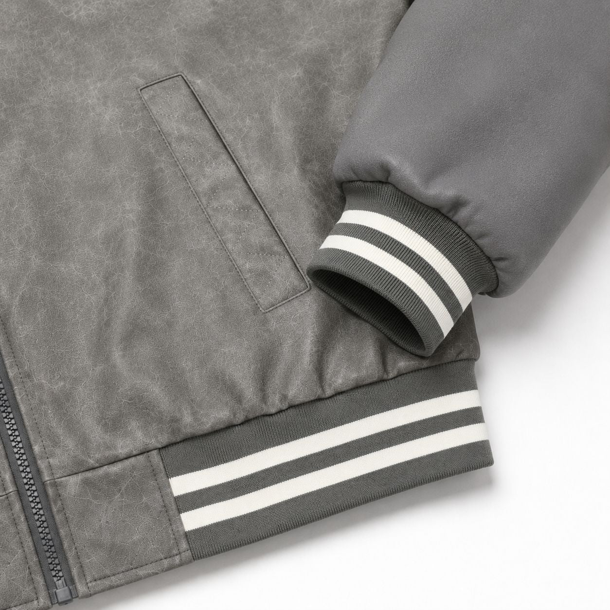 Men's Varsity Bomber Jacket in Vintage Leather Look with Chenille Emblem Chichicherry