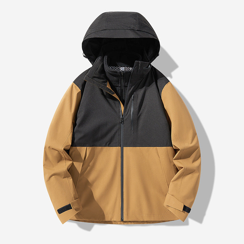 Men's Waterproof Technical Softshell Hybrid Jacket with Integrated Fleece Lining and Adjustable Hood Chichicherry