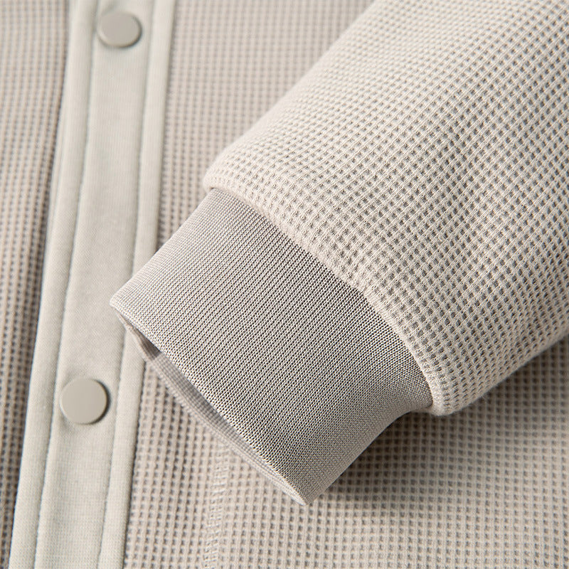 Men's Structured Bomber Jacket with Waffle Knit, Lightly Lined and Snap Placket Chichicherry