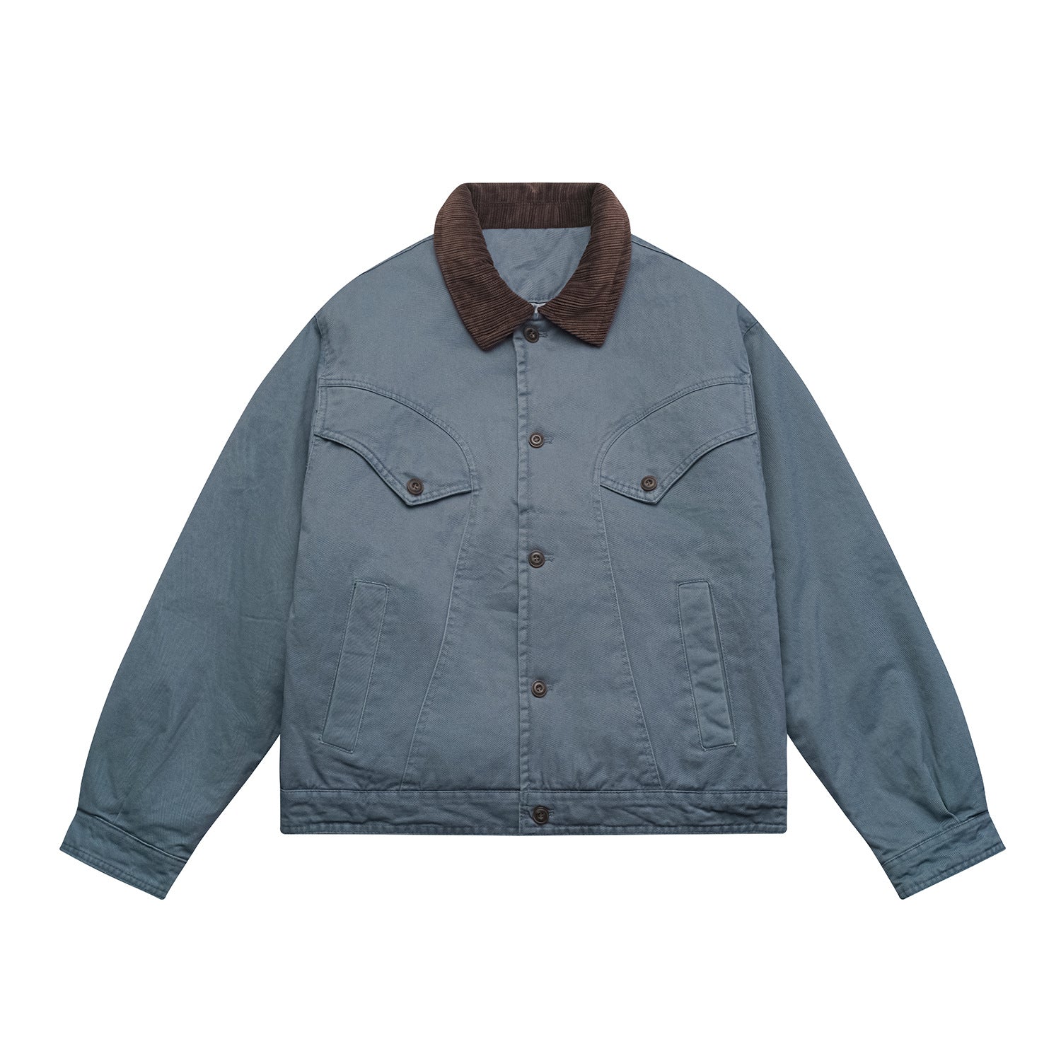 Men's Oversized Canvas Blouson Jacket with Cord Collar and Flap Pockets Chichicherry