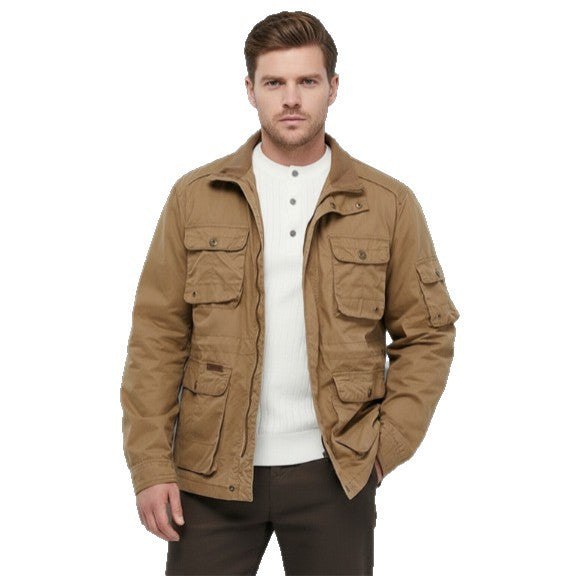 Men's Utility Field Jacket with Multiple Flap Pockets and Adjustable Waist Chichicherry