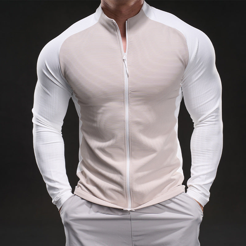 Men's compression training shirt with stand-up collar, full zip and raglan sleeves Chichicherry