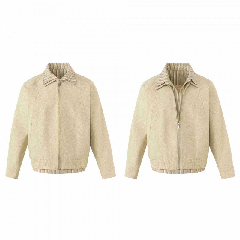 Unisex Lightweight Boxy Transitional Jacket made of Linen Blend with Notched Collar and Inside Striped Trim Chichicherry