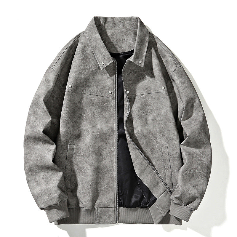 Men's Oversize Bomber Jacket in Suede Look with Zipper and Ribbed Cuffs Chichicherry