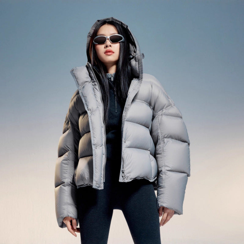 Women Short Cut Padded Jacket with Hood and High Insulation Chichicherry