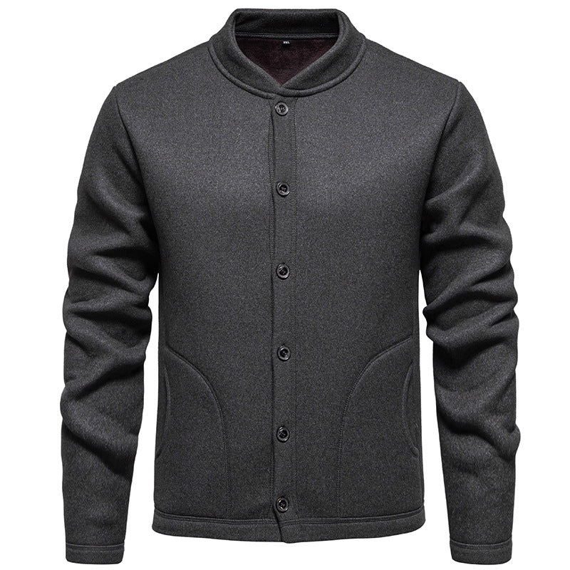 Men's Stand Collar Cardigan with Button Placket and Lightweight Wool Blend Chichicherry