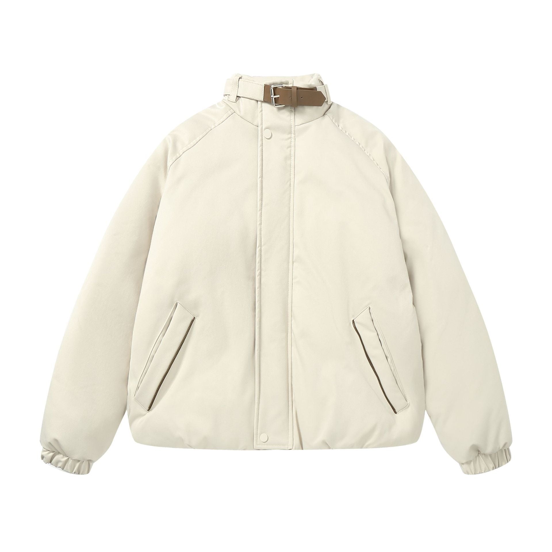 Women Quilted Boxy Bomber with high-collar buckle and diagonal zip pockets Chichicherry