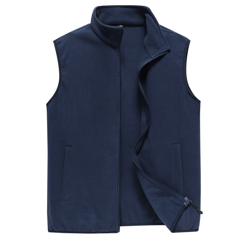 Men's Sleeveless Microfleece Vest with Stand-Up Collar and Concealed Two-Way Zip Chichicherry