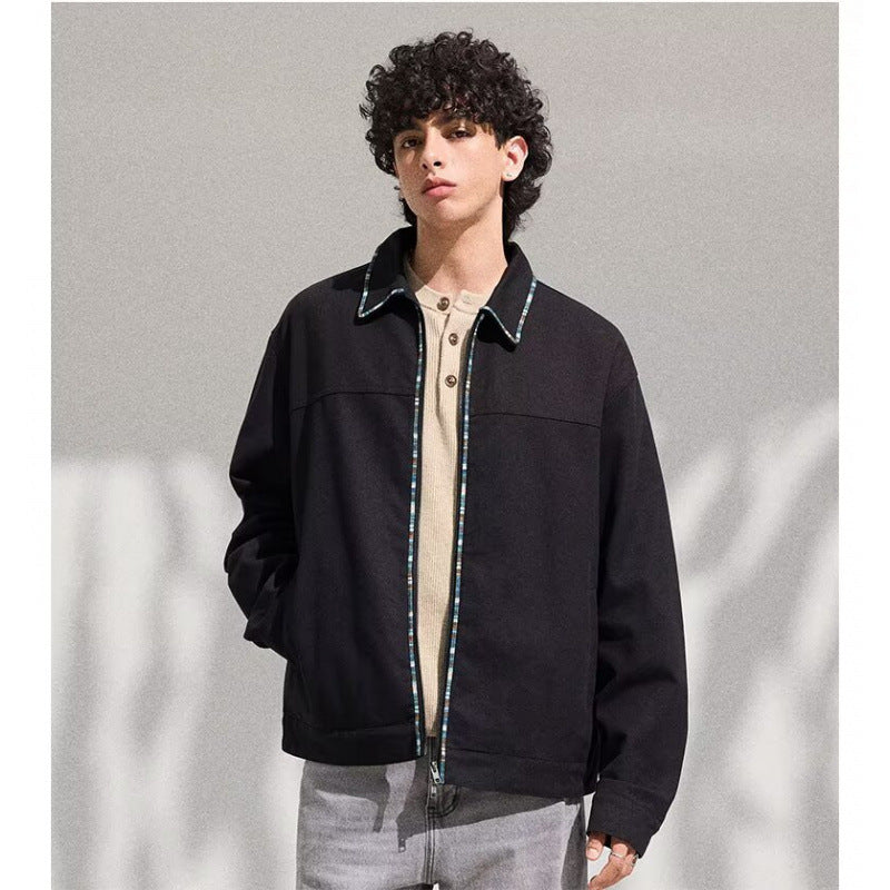Herren Leichte Blousonjacke mit kontrastierter Zierband-Blende Chichicherry