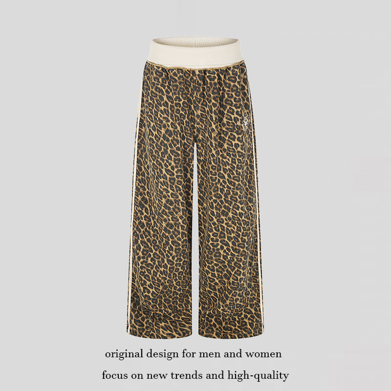 Women's wide palazzo jogging pants with leopard print and elastic ribbed waistband Chichicherry
