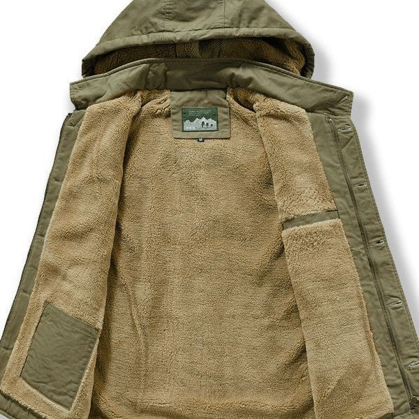 Men's Utility Vest with Hood, Teddy Lining and Multi-Function Pockets Chichicherry