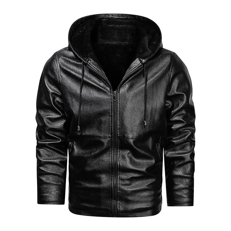 Men's faux leather hoodie jacket with teddy fleece lining and slim silhouette Chichicherry