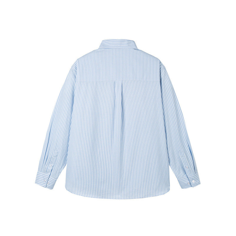 Women's oversized shirt with fine stripes, breast pocket, and rounded hem Chichicherry