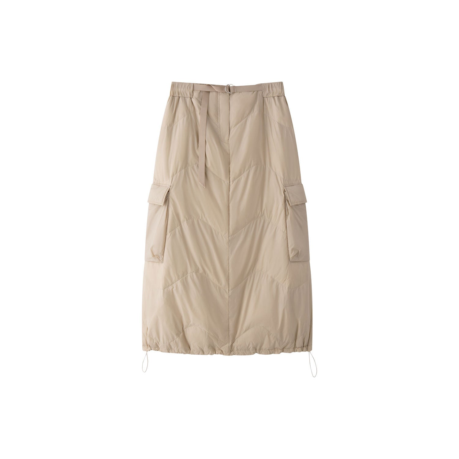 Women's Padded Quilted Midi Skirt with Cargo Pocket and Drawstring Chichicherry