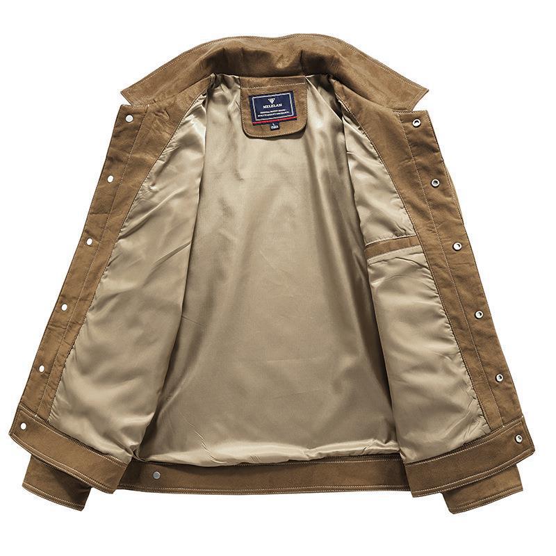 Men's Suede Look Trucker Jacket with Snap Closure Chichicherry